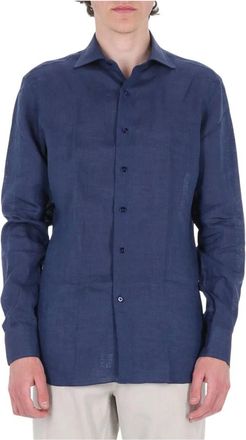 Borriello Solid Linen Shirt - Heren - Casual Overhemden - Blauw - M - Linnen - Overhemden