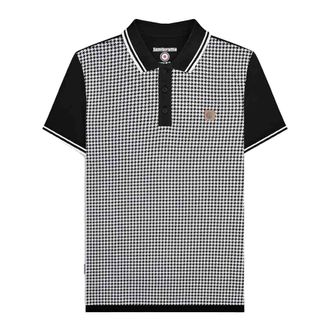 Lambretta Heren SS24 Houndstooth Poloshirt (Zwart, Wit)