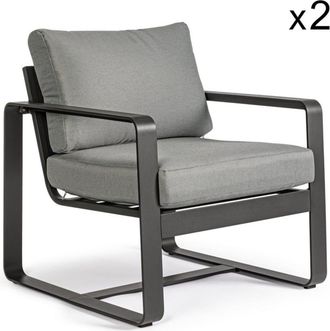 Konte Design Juego de 2 sillones de aluminio antracita y tela gris