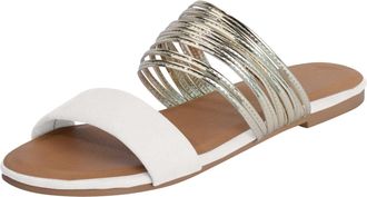 Generic 2026 Women Shoes Flat Sandals Fashionable Gold Silk Slippers Comfortable One Foot Wearing Beach (White, 5.5)