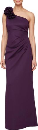 S.L. Fashions Rosette One-Shoulder Gown in Plum at Nordstrom, Size 16P