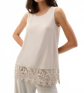 Joseph Ribkoff Guipure Lace Hem Sleeveless Top In Moonstone