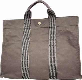Herm&egrave;s Gray Canvas Tote Bag (Pre-Owned)