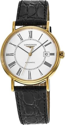 Longines Presence Automatic Gold Plated White Dial Leather Strap Mens Watch L4.921.2.11.2