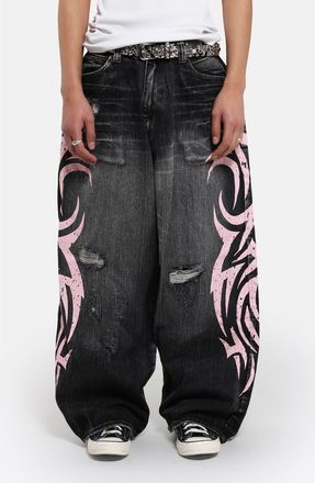 Jaded London Colossus Pink Blade Oversize Distressed Jeans in Black at Nordstrom, Size 34