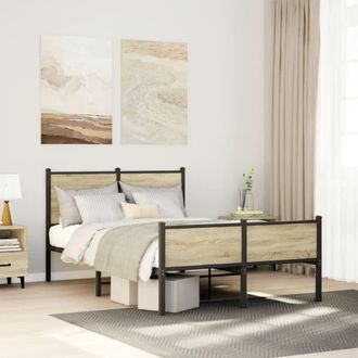 Berkfield Home Metal Bed Frame without Mattress Sonoma Oak 120x200 cm in Brown | Size: Small Double