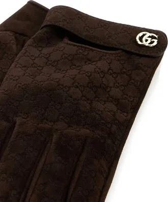 Gucci Womens Elysees Gloves Brown Suede
