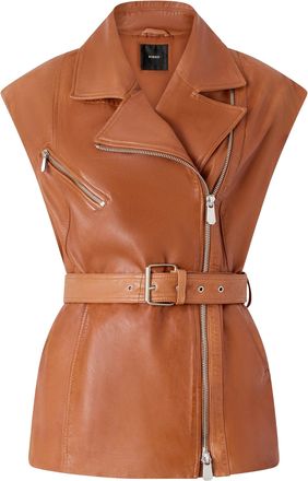 Pinko Biker-Style Leather Gilet With Asymmetrical Zip And Matching Belt
