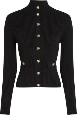 Karl Lagerfeld Truien & Vesten, Dames, Zwart, M, geribbelde hoogsluitende knoopvest