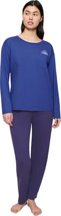 Triumph Schlafanzug TRIUMPH, Damen, Gr. 36, blau (blau, schwarz), Single Jersey, Obermaterial: 100% Baumwolle, bequem lang, Rundhals, Homewear-Sets Schlafanzu