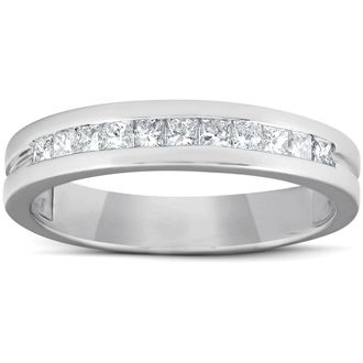 Pompeii3 1/2ct Princess Cut Diamond Mens Wedding Ring 14K White Gold Size Selectable
