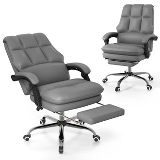Costway Costway Ergonomic Office Chair PU Leather Computer Chair w/Swivel Seat in Grey
