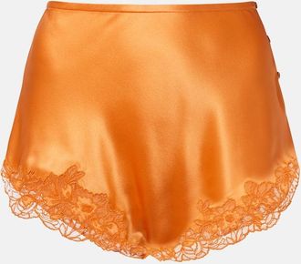 Saint Laurent Lace-trimmed silk cr&ecirc;pe muslin shorts