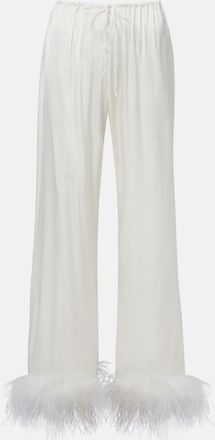 Os&eacute;ree Os&eacute;ree Bridal feather-trimmed satin wide-leg pants
