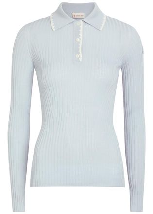 Moncler Ribbed Wool Polo top - Light Blue - XS (UK 8 / XS)