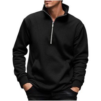 Generic Half zip Sweatshirts for Men UK Fashion Solid Color Stand Collar Jackets Fleece Lined Warm Turtleneck Pullover Classic Loose Fit Long Sleeve Sweatshir