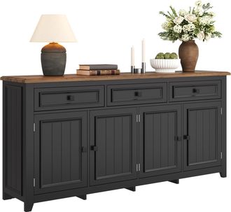STILVORA Aparador Con 4 Puertas Y 3 Cajones, Estantes Regulables, Estilo Moderno, En Mdf, Negro, 160&times;35&times;76 Cm