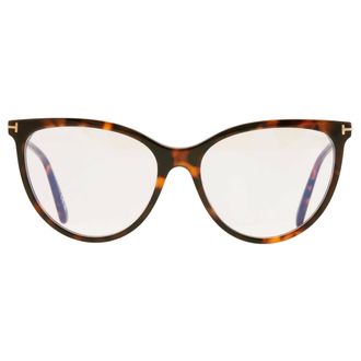 Tom Ford Blue Light Block with Brown Clip On Cat Eye Ladies Eyeglasses FT5994-B 052 56