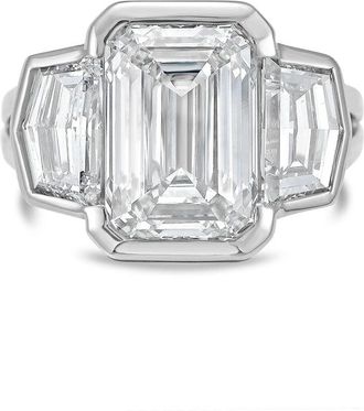 Diana M. Jewels Platinum Lab Grown 5.00 ct Emerald Diamond 3-Stone Bezel Ring