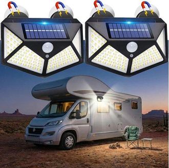 No Brand Juego De 2 Luces Solares Magn&eacute;ticas Para Caravana, Iluminaci&oacute;n Con Sensor De Movimiento Para Toldo/entrada, Carga Solar, M&uacute;ltiples Configuraciones