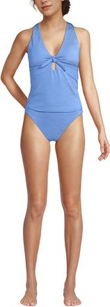 Lands End Shine Ribbed Tankini Top and High Waisted Bottom Swimsuit Set in Lake Blue Ottoman at Nordstrom, Size X-Small