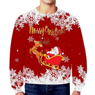 Generic Mens Christmas Jumpers Ugly Christmas Pullover for Men Novelty Funny Shirt Xmas Tree Snowflakes Jumper Mens Xmas Sweatshirt 3D Printed Pullover Round 