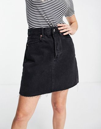 Mango denim mini skirt in black