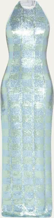 Markarian Nerine Gingham Sequined Halter Column Gown