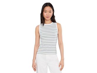 Lilla P Rib Stripe High Neck Tank Top Womens Clothing Sage Stripe : XS, Cotton