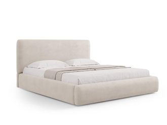 Cosmopolitan Design Cama con cabecero y ba&uacute;l 180x200cm de tejido chenilla beige