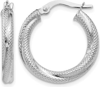 Diamond2Deal 10K White Gold Round Shape Hinged Hoop Earrings