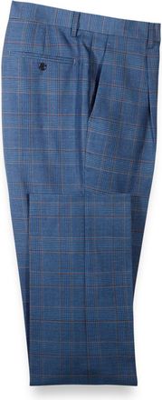 Paul Fredrick Blue/tan Wool Blend Plaid Single Pleat Suit Pants