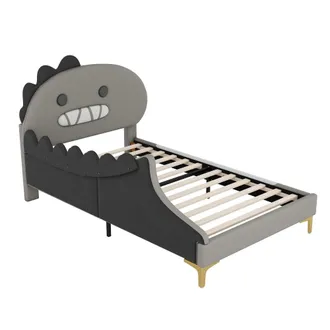 Urban Meuble Cama infantil Dinosaur 90x200 cm en PU gris