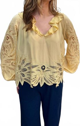 Ulla Johnson Adonis Long Sleeve Silk Applique Blouse In Dandelion