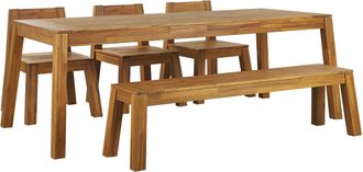 Beliani Juego De Comedor De Jard&iacute;n 5 Piezas Banco De Mesa Rectangular De Madera De Acacia Laminada Clara 3 Sillas Estilo R&uacute;stico Dise&ntilde;o Moderno Livorno