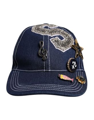 Dolce & Gabbana Womens Blue Crystal Embellishment Baseball Cap Cotton Polyester Elastane Accessory