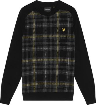 Lyle & Scott Tartan Trui - Heren - Ronde hals truien - Zwart - XL - Wol - Truien & Vesten