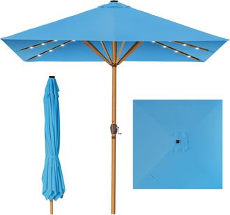 Best Choice Products 9ft Deep Square Solar LED Lighted Patio Umbrella w/ Faux Wood Texture, UV-Resistant