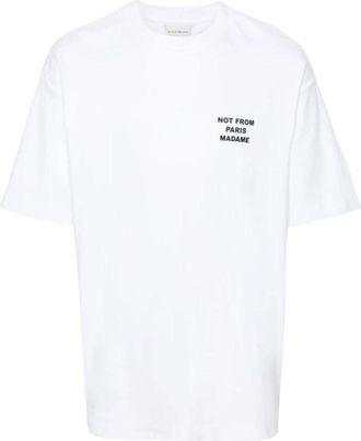 Dr&ocirc;le de Monsieur T-shirt met sloganprint en ronde hals - Heren - T-shirts - Wit - S - Katoen - Tops