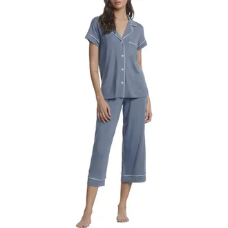 Eberjey Gisele Short Sleeve Cropped Pajamas in Slate Blue/Ivory at Nordstrom, Size X-Small