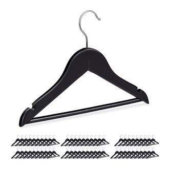 Relaxdays Pack 60 Perchas Infantiles Con Gancho Giratorio, Madera, Ni&ntilde;os Y Ni&ntilde;as, 19,5 X 30,5 X 1 Cm, Negro