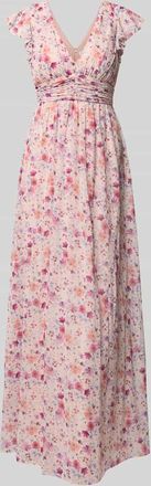 Jake*s Abendkleid aus Chiffon mit floralem Allover-Print in Apricot Melange, Gr&ouml;&szlig;e 32