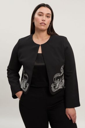 Karen Millen Womens Plus Size Tailored Cutwork Detail Collarless Jacket - Black - Size 24 UK