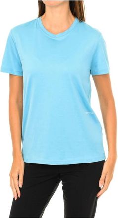 Calvin Klein Korte mouw ronde hals T-shirt - Dames - T-shirts - Blauw - XL - Katoen - Tops