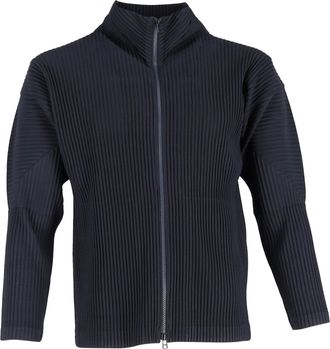 Issey Miyake Homme Plissé Issey Miyake Pleated Zip-Up Cardigan in Navy Blue Polyester