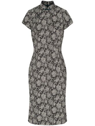 Shanghai Tang floral-jacquard dress - women - Cotton/Polyester - 40 - Black