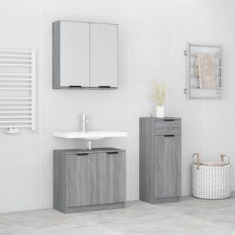 vidaXL Set De Muebles De Ba&ntilde;o 3 Pzas Madera Contrachapada Gris Sonoma Vidaxl