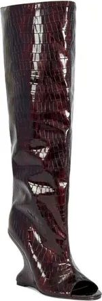 Azalea Wang Vincent Croc Embossed Knee High Boot in Burgundy at Nordstrom, Size 8.5