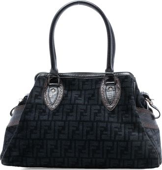 Fendi Pre-owned Womens Medium Zucca Velvet Etniko Du Jour Handbag - Black Textile - One Size