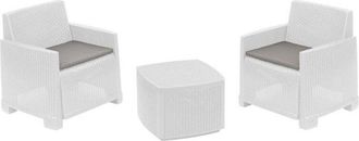 Trade Shop Trade Shop - Copy Of Set Salotto Como Effetto Rattan Intrecciato Con Divano Poltrone Tavolino Contenitore - Blanco